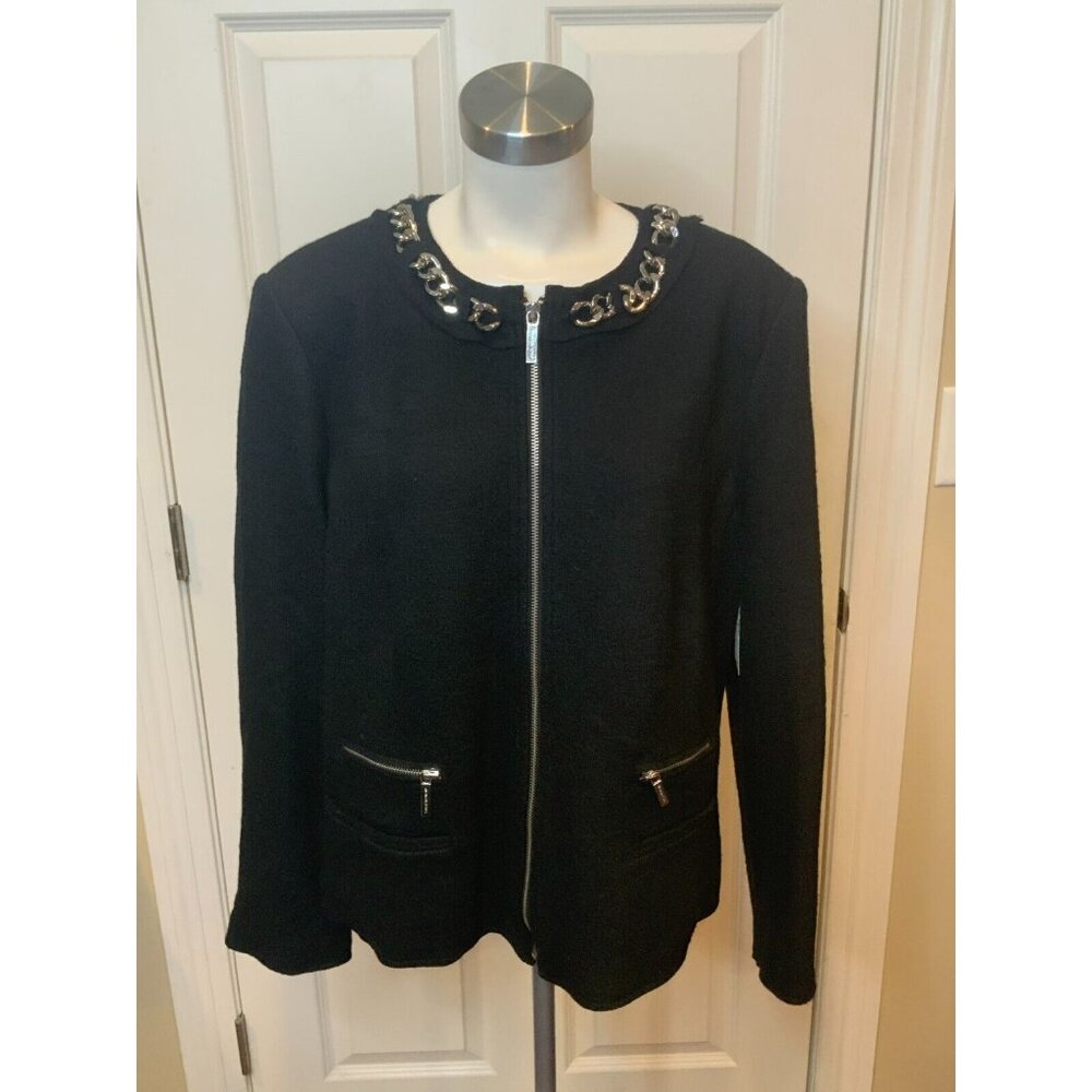 Michael Kors Black Wool Blend Jacket W/ Silver Chain Link, Size 14W, NWT! $205